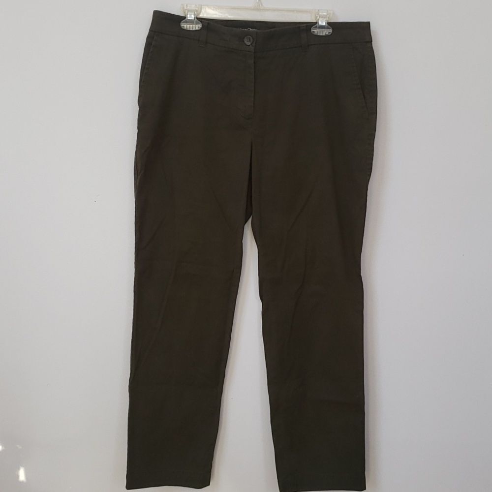 Talbots Pant Womens 12P Straight Leg Chino Olive Business Casual